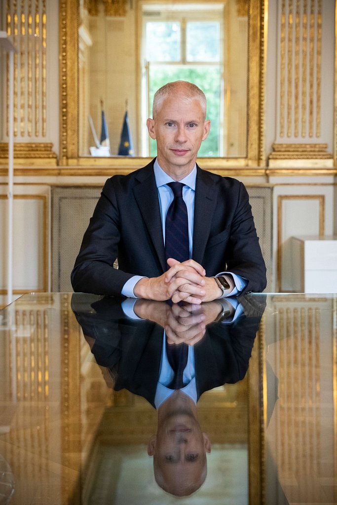 Franck Riester, Ministre délégué auprès de la Première ministre, chargé des Relations avec le Parlement. Hôtel de Clermont. 27 juillet 2022.
